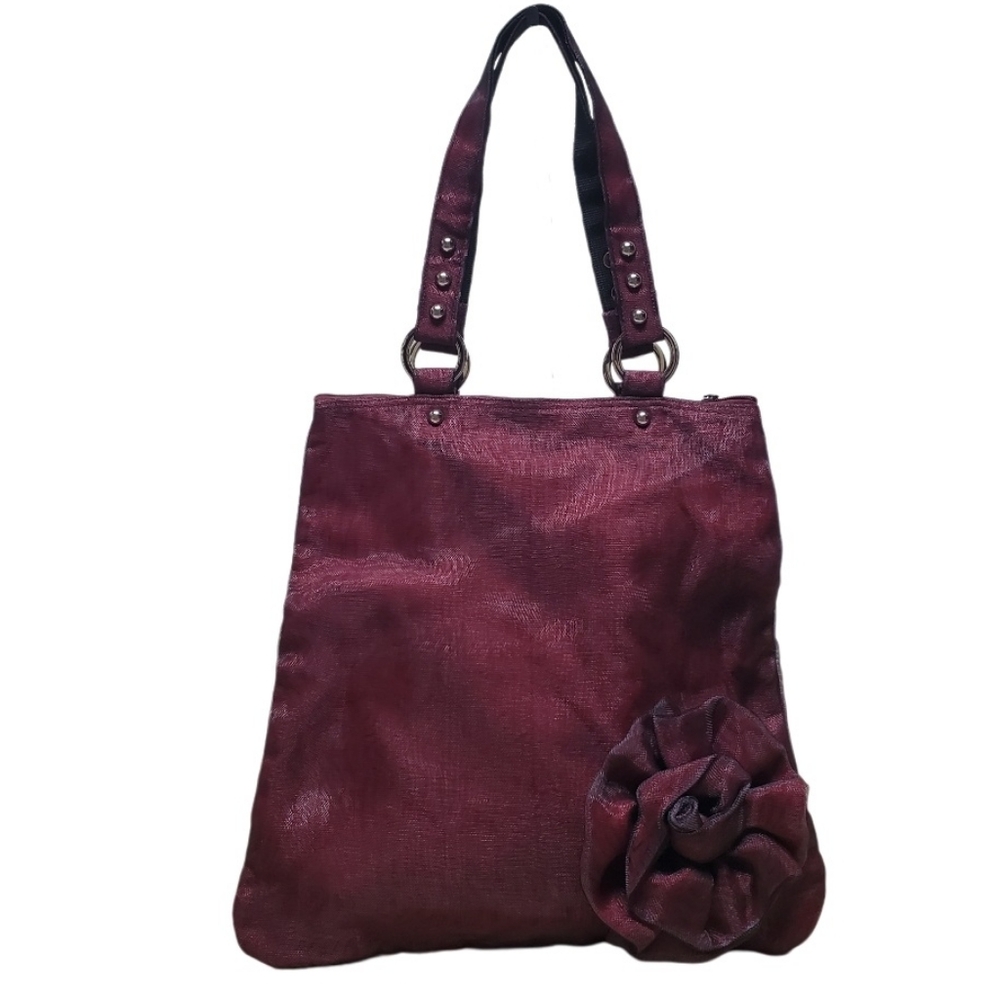 Smarteria Le Fleuri Plum Mesh Shoulder Tote Bag wFlower Accent